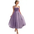 Elegant lavender purple tulle dress with adjustable thin straps and tiered skirt - US size 2 (S) / Top And Bottom / Lavender