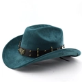 Cappello da cowboy in finta pelle scamosciata blu scuro con fascia in cuoio e aquila - M (56-58cm) / Verde scuro