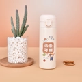 Creamy white 304 stainless steel thermos bottle with cute cartoon and flip-top lid - 320ml / Bright Future