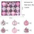 Set di 12 palline di Natale rosa con texture glitterate e opache diametro 6 cm - 12 Pezzi/Scatola / Rosa
