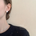 Elegant pearl earring and necklace set worn by a model in a sophisticated studio setting - 61# Silver Needle-Silver-Faux Pearl