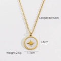 Detailed view showing a 40+5cm gold star pendant necklace with size and weight specs - White Mother of Pearl Starburst