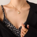 French style gold necklace with square opal stone pendant and beaded chain for women - 40+5cm / Gold White Cat's Eye Necklace