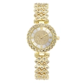 Fashionable gold-tone quartz watch for women with full rhinestone dial and diamond strap - Gold Single Watch