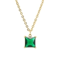 Gold titanium steel necklace featuring a square-cut emerald green zircon pendant - Green