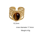 Detail view of 18k gold plated stainless steel ring with oval tiger eye stone inlay - Oval Inlay Open Ring (JR1083-GA)
