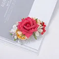 Bohemian hair comb with rose red faux flower, colorful floral accents and silver teeth - FS09-3 Red