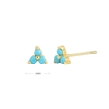 Detailed view of 4mm gold clover studs featuring three turquoise stone settings - 18K Gold Plated 925 Silver - Turquoise