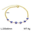 18K gold plated stainless steel anklet with deep blue resin evil eye charms - Gold Blue Evil Eye (KJ1911-Z)