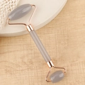 Double-headed facial jade roller with grey stone and rose gold metal bracket for skincare - Resin Double Head Roller Transparent Grey