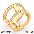 Golden titanium steel double ring with boy and girl silhouettes and pave zircons - Double Ring Boy Girl Silhouette Style (KR44195-K)