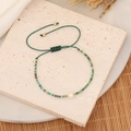 Handmade green beaded bracelet with a central white pearl and bohemian woven design - 3# Green