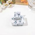 Close-up of white acrylic hair claw clip featuring elegant blue butterfly patterns - 5cm Square Block / Light Blue Butterfly