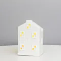 Detail of white ceramic LED house lamp with warm light and hollow windows 7.5x6.5x10.5cm - RH2275 (7.5x6.5x10.5cm)