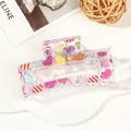 Detailed view of square hollow hair claw clip with colorful heart patterns on white background - 8.5cm Heart Print - Style F Transparent Base