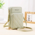 Mint green quilted mini crossbody phone bag with three zippers and butterfly embroidery - Green