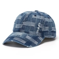Detailansicht der gewebten Jeans-Baseballkappe mit Vintage-Struktur und ausgefransten Kanten - Einheitsgröße(Einstellbar) / Denim Blau (C)
