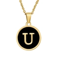 Collier en acier inoxydable plaqué or 18K avec pendentif lettre U en émail noir - Initiale U