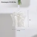Champagne glitter 3D hollow gift box Christmas ornament, 9cm size with white ribbon - Champagne 3D Gift Box