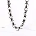Collar de cadena industrial de acero inoxidable plateado con inserciones negras entrelazadas - 15mm x 55cm / Bicolor Negro