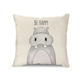 Linen square pillowcase featuring a cute cartoon hippo and 'BE HAPPY' text print - Hippo / 45*45cm Without Core