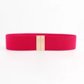 Close-up of rose red elastic waist belt featuring a polished gold metal buckle - Rose Red