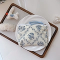 Floral cotton pouch with blue zipper and simple wish label on a white ceramic plate - Retro Rhombus Blue And White Porcelain
