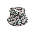 Reversible bucket hat with white skulls and pink roses print on black fabric base - One Size / Rose Skull (Style 5)