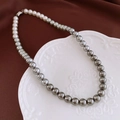 Elegant gradient pearl necklace shifting from white to grey with silver clasp - 14# Necklace-Grey-Gradient 8mm
