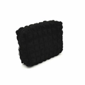 Close-up of black bubble fabric texture and zipper detail on portable cosmetic bag - Black