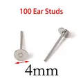 100 pcs 4mm silver stainless steel flat head earring studs for DIY jewelry making - 4mm Studs/100pcs / Steel