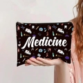 Detail view of medicine print organizer pouch with zipper and medical icons illustration - Medicine Bag Black Background Style (jiayingpbb0134)
