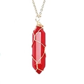 Bohemian gold necklace featuring a red hexagonal crystal pendant with wire wrap - Red Crystal Pendant