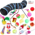Set complet de 22 jouets pour chats avec tunnel pliable, baguettes à plumes et souris - Lot No. 38