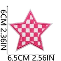 Detailed size specifications for pink checkered star embroidered patch showing dimensions - Style 10 (Red White Checkerboard Star)