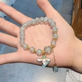 Beaded bracelet with blue crystals, white Cinnamoroll pendant and gold chain accent - S020-blue Long-eared Cinnamon Dog Floral Bracelet #sz083