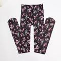 Brown floral printed tights featuring vintage colorful flower and leaf patterns - 2515-1 Black Sock Small Flowers
