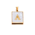 Square gold stainless steel pendant with white marble inlay featuring letter A - Gold A
