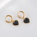 Elegant gold hoop earrings with black heart charms featuring silver glitter finish - 2.0*8mm / Gold-Black Heart