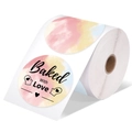 Pink yellow gradient round labels with Baked With Love text on a thermal sticker roll - 3*3 Inch Round-500pcs (Roll)-Baked With Love / Watercolor Gradient