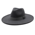 Macro detail of dark grey wide brim wool fedora hat showing texture and grosgrain ribbon - M (56-58cm) / Dark Gray