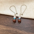Detail of vintage bohemian earrings with pink stone and blue agate beads on linen fabric - Pink Blue Brown Beaded Long Ear Hooks (21# Ear Clip-Gold-Coffee-Pink)