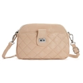 Beige quilted crossbody phone bag with adjustable shoulder strap and silver twist lock - Apricot