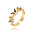 Elegante anello aperto dorato con farfalla e fiori con pietre preziose colorate - Aperto Regolabile / Colorato (J902-Colorato)