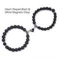 Bracelets de couple en pierre de lave et obsidienne avec fermoir magnétique coeur - Cœur Noir et Blanc - Pierre de Lave et Obsidienne