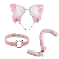 Three-piece pink plush cat ear headband, choker with metal buckle and tail set for cosplay - White Pink Mixed Cat Ears + Cat Head Choker + Tail