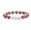 Natural pink imperial stone and white lava rock beaded bracelet with silver spacers - Rhodonite & White Lava Stone