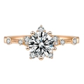 Macro shot of rose gold flower ring with round brilliant cut diamond-like stones - Rose Gold [one Carat] Ljz-44 / Adjustable Open