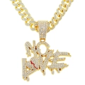 Collier hip hop doré avec pendentif NO LOVE coeur brisé serti de strass et chaîne cubaine - Parure Collier NO LOVE (Avec Chaîne Cubaine 50 cm) / Doré