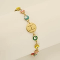 Gold evil eye bracelet with colorful beads and letter H pendant for women - Letter H